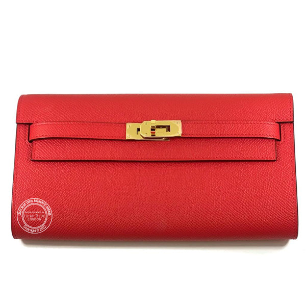 Hermès Kelly Wallet to Go Rouge de Coeur/Rose Extreme Verso Epsom GHW