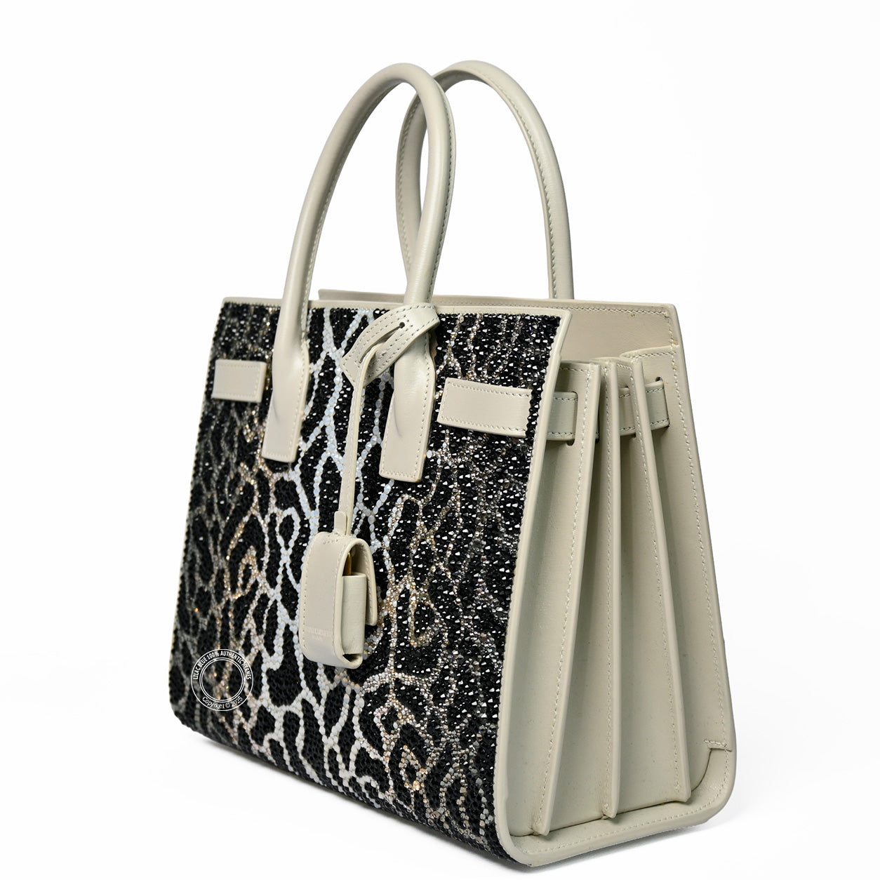 Saint Laurent Sac de Jour Baby Vintage White/Leopard Calfskin with Swarovski Crystals