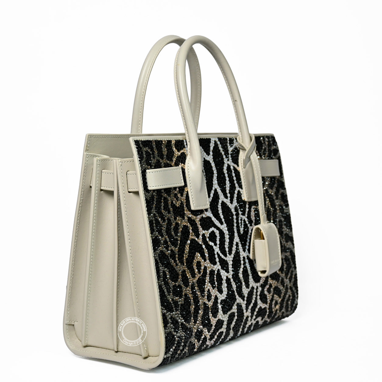 Saint Laurent Sac de Jour Baby Vintage White/Leopard Calfskin with Swarovski Crystals