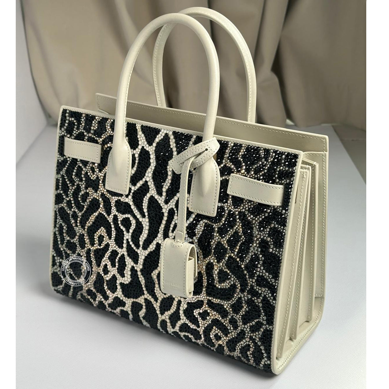 Saint Laurent Sac de Jour Baby Vintage White/Leopard Calfskin with Swarovski Crystals