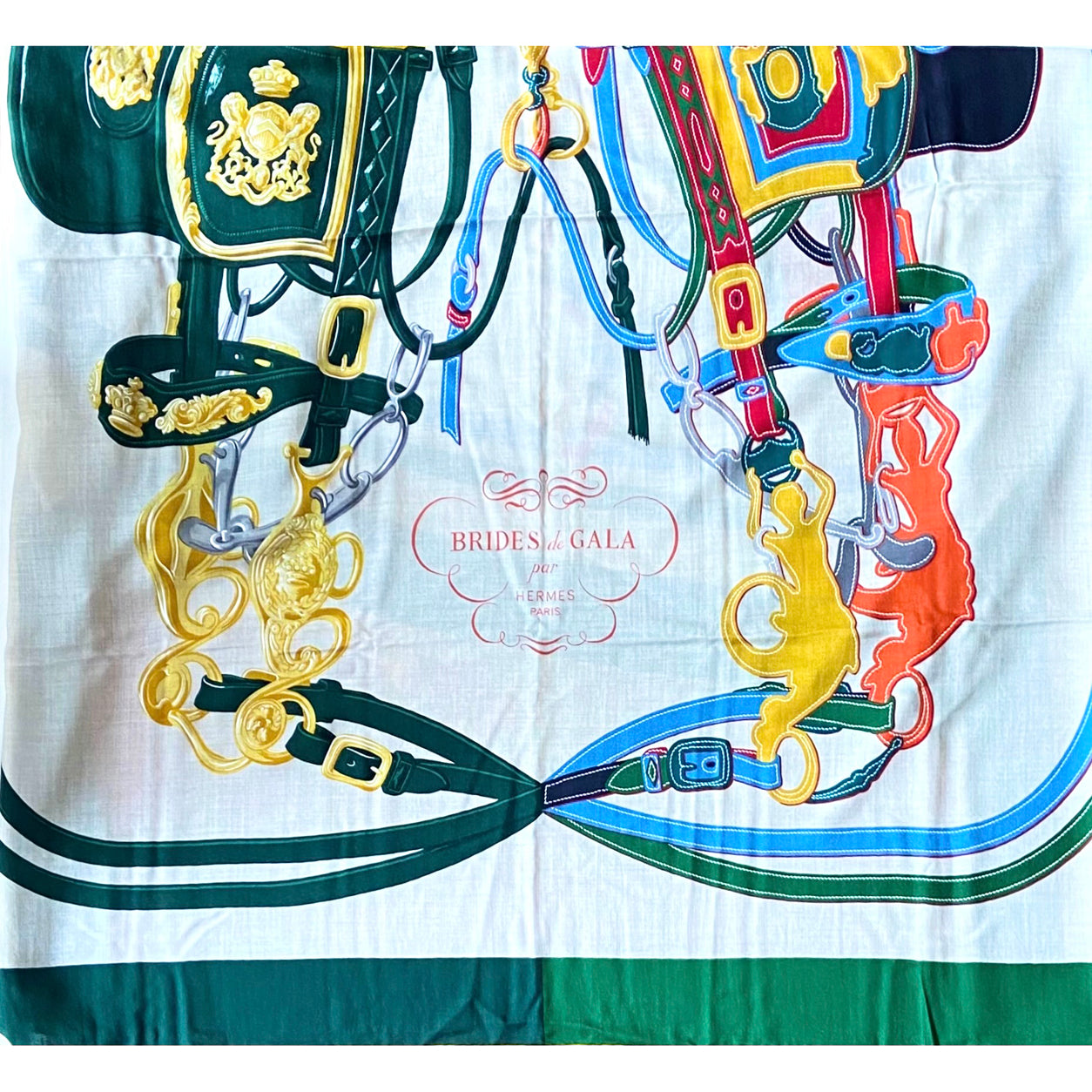 Hermès Shawl Brides de Gala. Vert Fonce, Natural, Multicolour