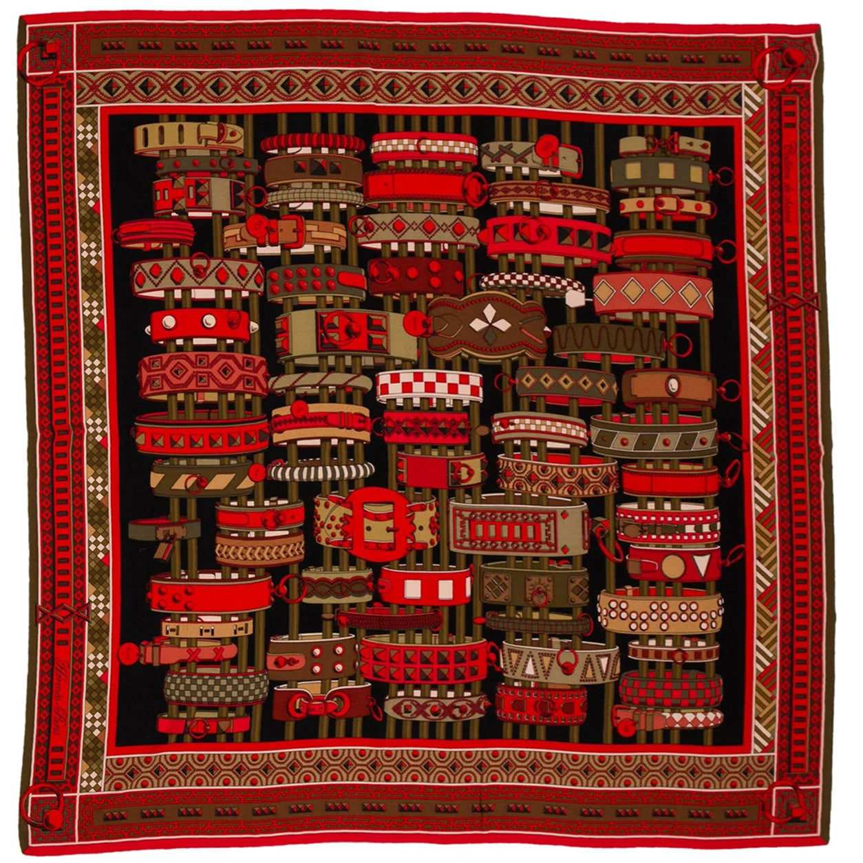 Hermès Shawl Collier de Chien Rouge/Noir - Preloved