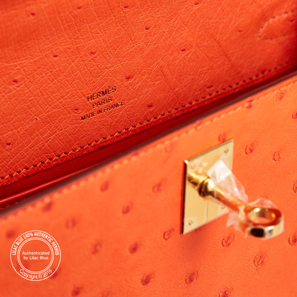 Hermès Kelly 22cm Tangerine Mini Pochette Ostrich GHW