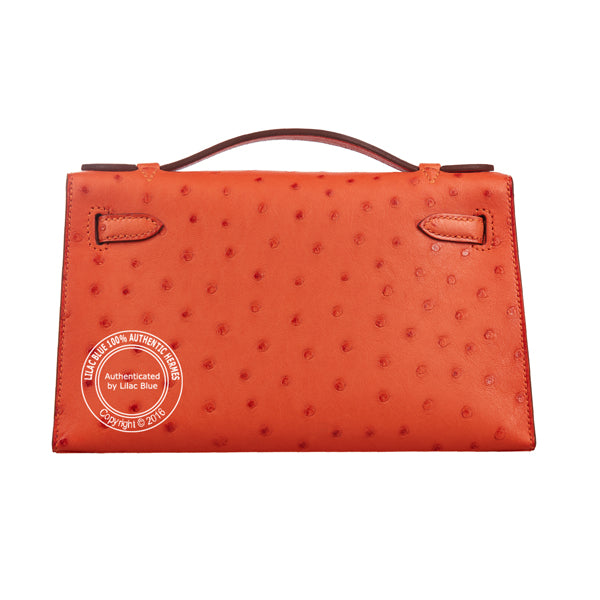 Hermès Kelly 22cm Tangerine Mini Pochette Ostrich GHW