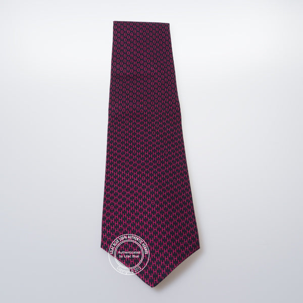 Hermès Tie H Enchaine. Fuschia, Marine