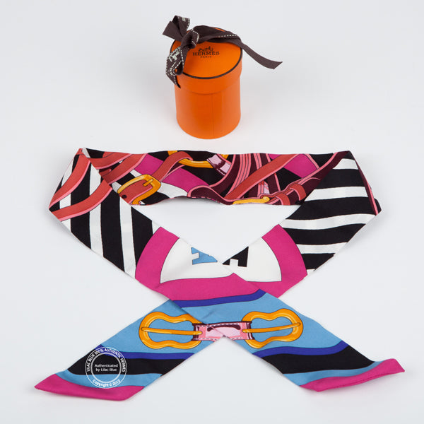 Hermès Twilly Coaching. Fuschia, Turquoise & Black - Preloved