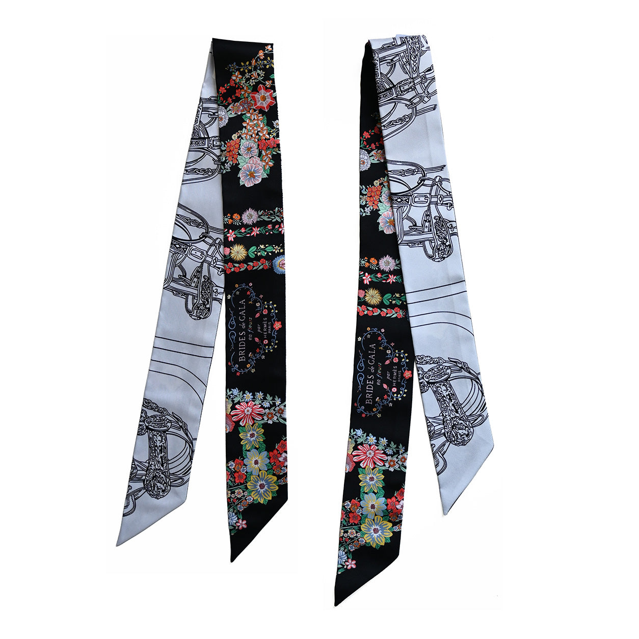 Hermes Twilly Brides de Gala en Fleurs. Black/White/Multi