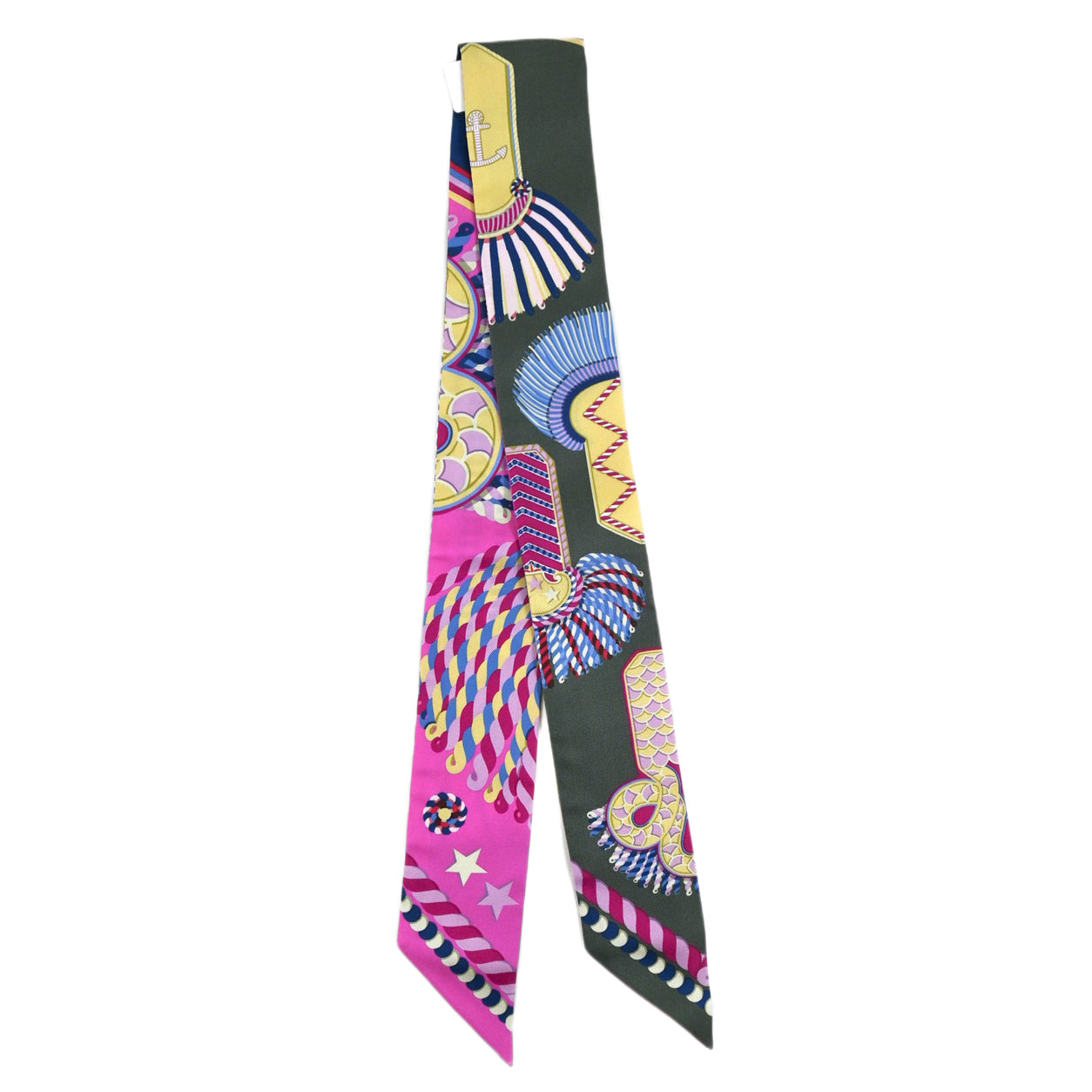 Hermès Twilly Epaulettes de Gala. Vert Amande, Rose Bonbon, Jaune