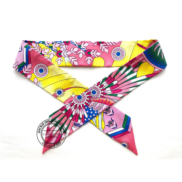 Hermès Twilly La Source de Pegase. Rose Vif, Jaune Vif, Bleu Royale (pair)