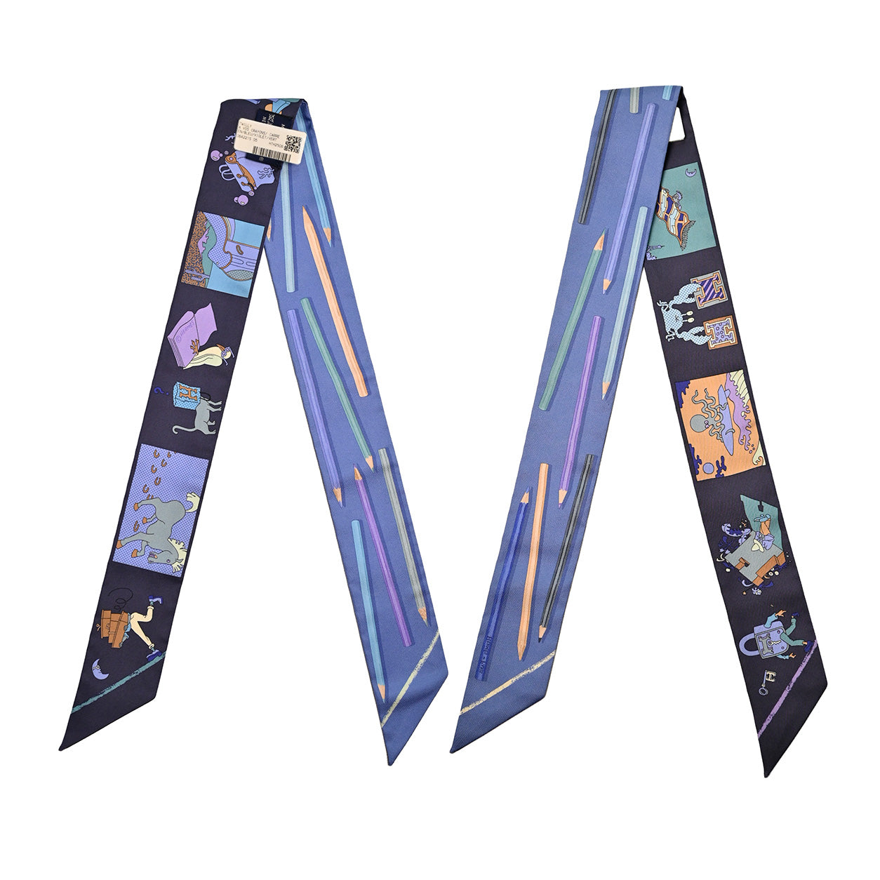 Hermès Twilly A Vos Crayons et Carre Libre. Bleu/Violet/Vert