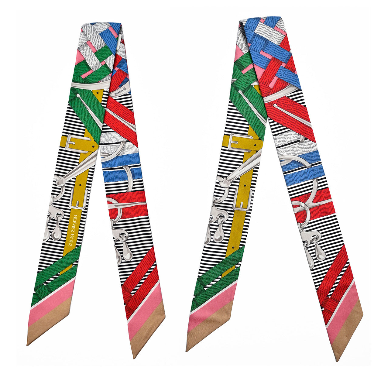 Hermès Twilly Mors a Jouets Chemise. Vert/Rose/Moutarde