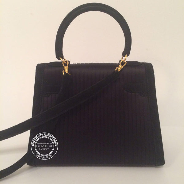 Hermes Kelly 20cm Black Silk/Suede GHW - Vintage