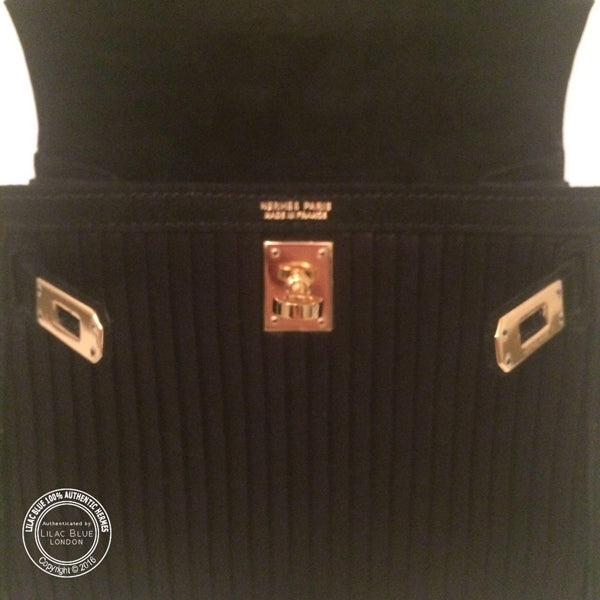 Hermes Kelly 20cm Black Silk/Suede GHW - Vintage