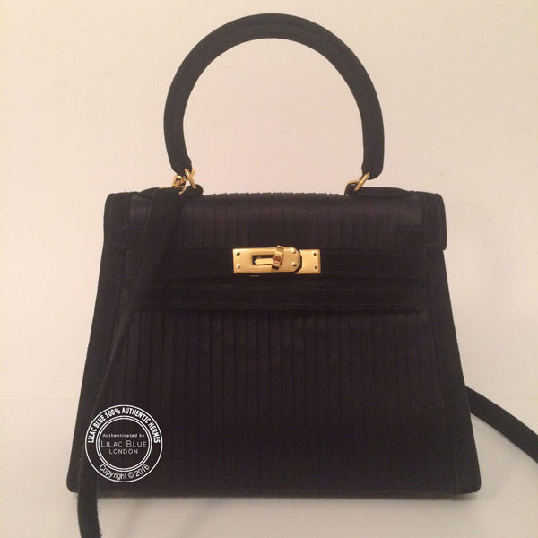 Hermes Kelly 20cm Black Silk/Suede GHW - Vintage