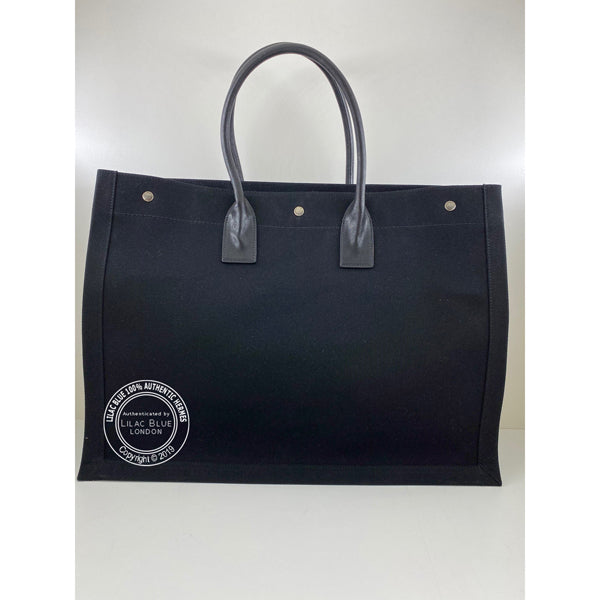 Saint Laurent Rive Gauche Black Tote Linen & Leather