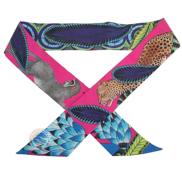 Hermès Twilly Savana Dance. Rose Indien, Indigo, Vert - Preloved