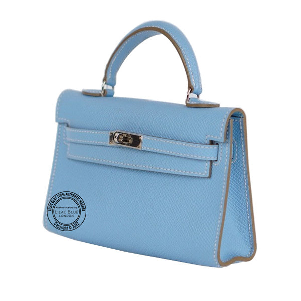 Hermès Kelly 15cm Celeste Micro Epsom PHW - Preloved