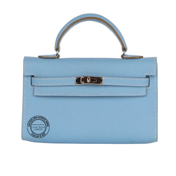 Hermès Kelly 15cm Celeste Micro Epsom PHW - Preloved