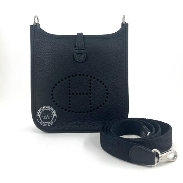 Hermes Evelyne 16cm Black Mini Clemence PHW
