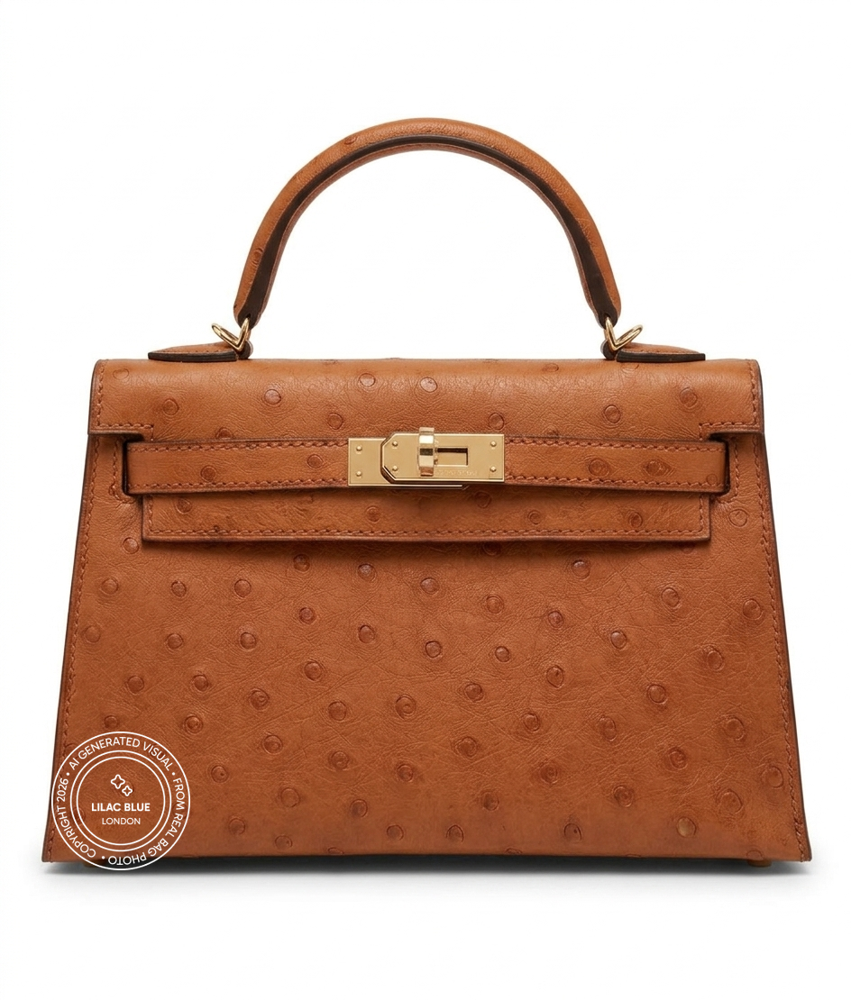 Hermès Kelly 20cm Cognac Ostrich PBHW