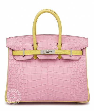 Hermès Birkin 25cm Bubblegum/Mimosa Matte Croc PHW