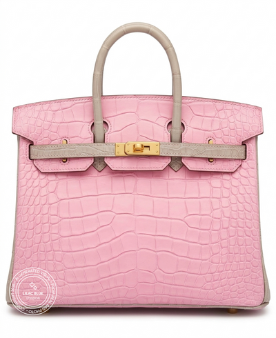 Hermès Birkin 25cm Bubblegum/Gris Perle Matte Croc GHW