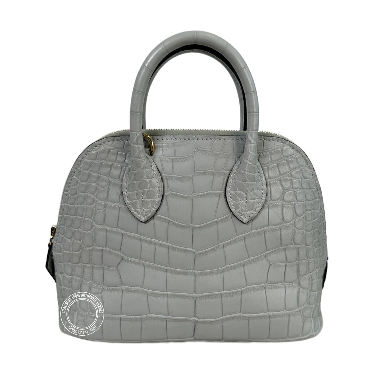 Hermès Mini Bolide Gris Neve Matte Alligator Gold Hardware