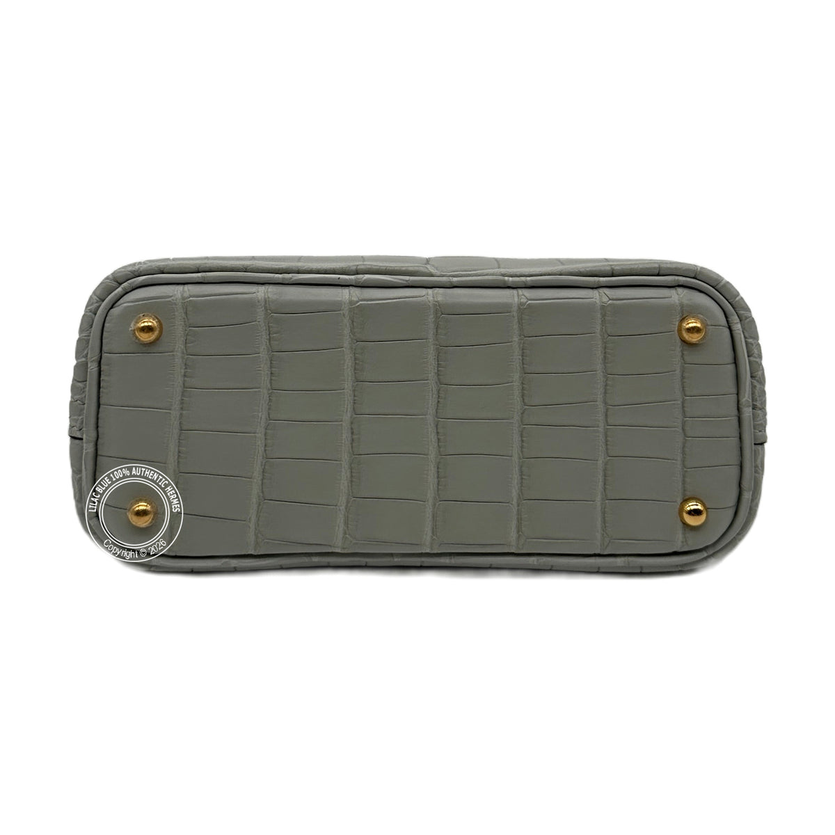 Hermès Mini Bolide Gris Neve Matte Alligator Gold Hardware — view 9