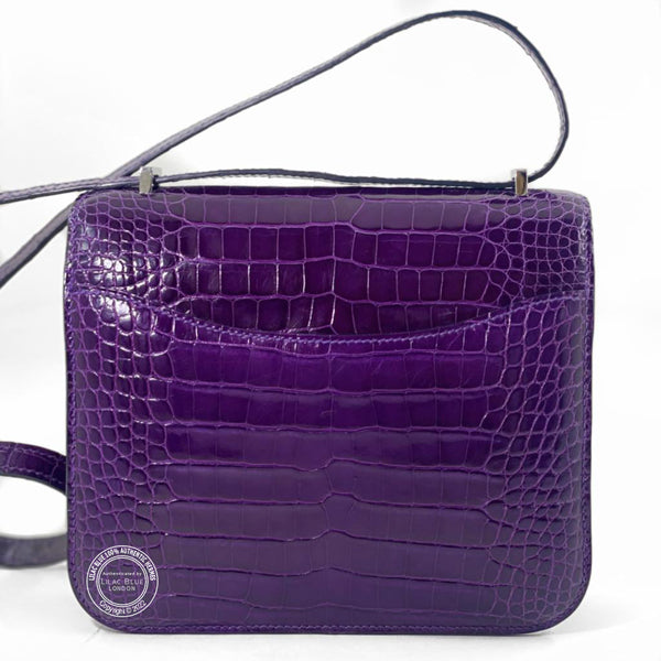 Hermes Constance 18cm Amethyst Shiny Croc PHW/Enamel - Preloved