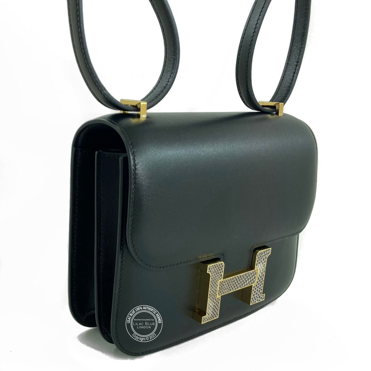 Hermes Constance 18cm Black Tadelakt Lizard & GHW
