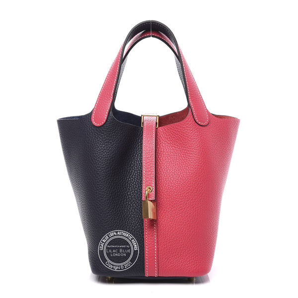 Hermès Picotin 18cm Rose Extreme/Bleu Nuit Casaque Clemence GHW