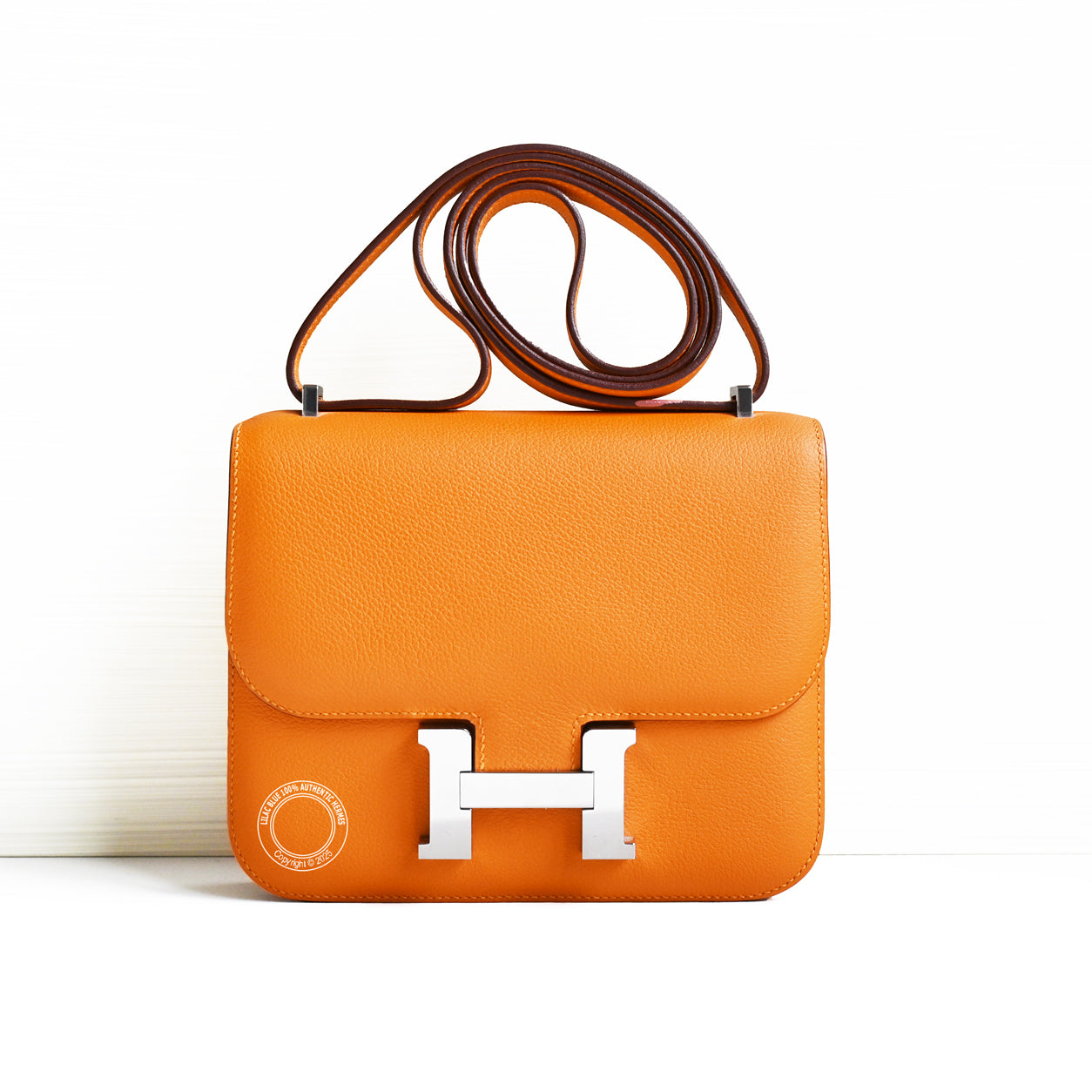 Hermes Constance 18cm Tangerine Verso Epsom PHW - Preloved