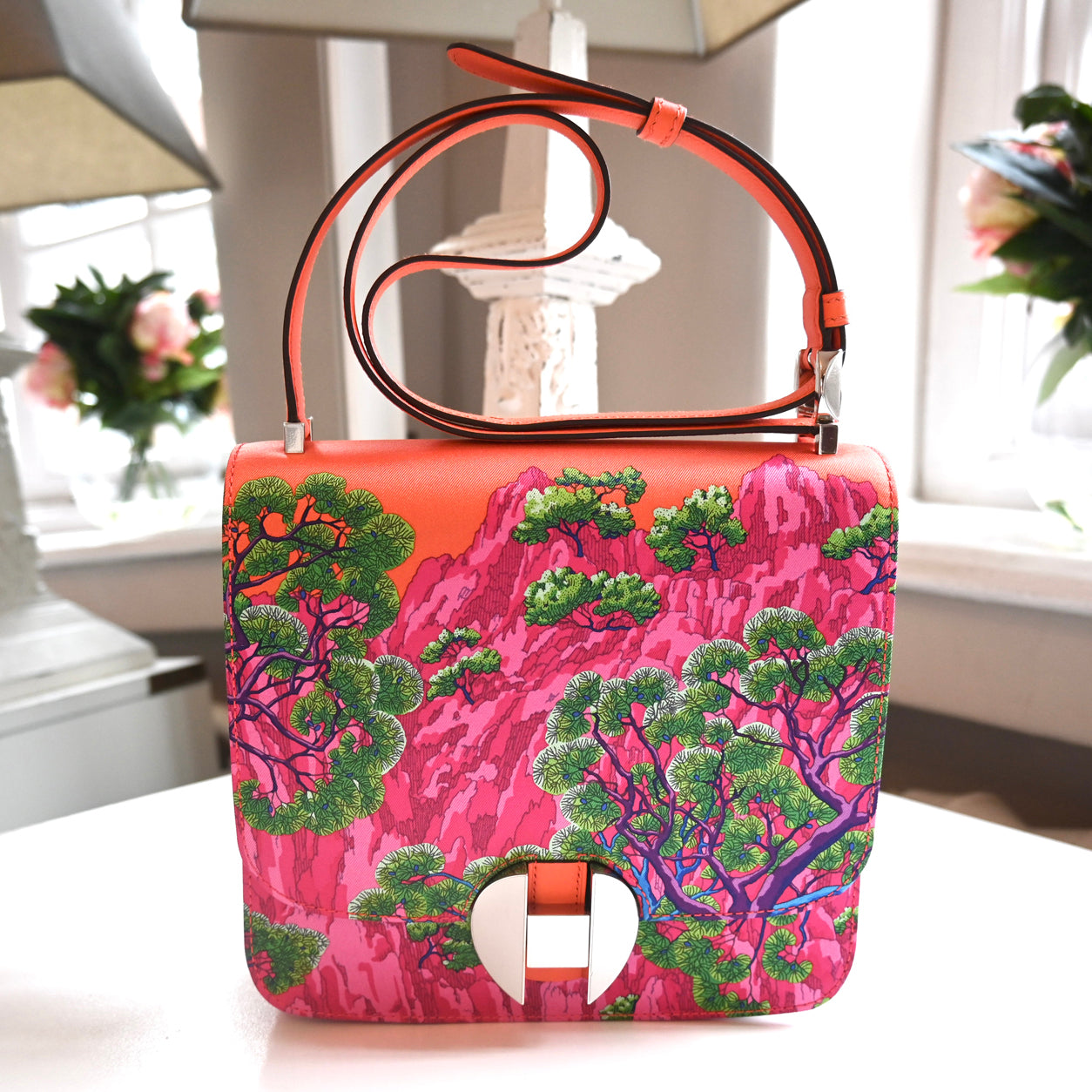 Hermès 2002 Sieste au Paradis 20cm Orange Poppy Silk/Swift PHW