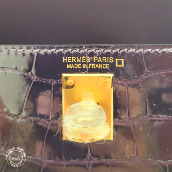 Hermès Kelly 20cm Amethyst Shiny Alligator GHW