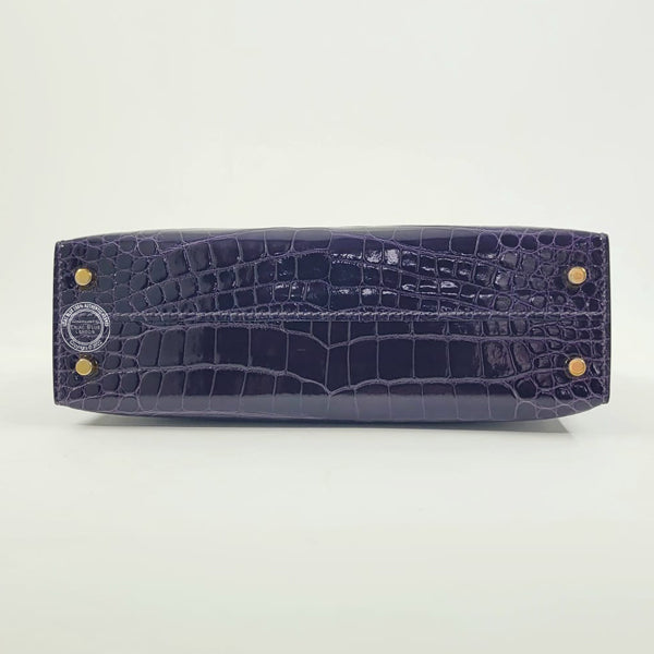 Hermès Kelly 20cm Amethyst Shiny Alligator GHW