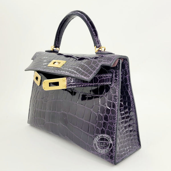Hermès Kelly 20cm Amethyst Shiny Alligator GHW