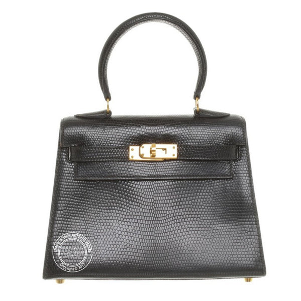 Hermès Kelly 20cm Black Lizard GHW - Vintage