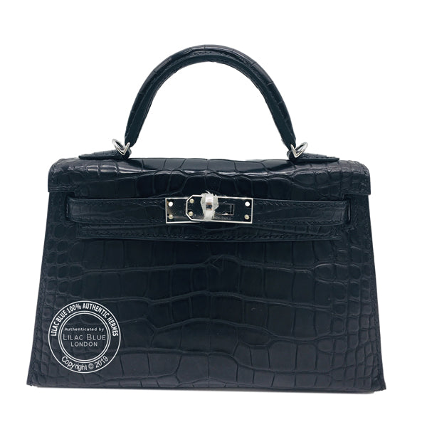 Hermès Kelly 20cm Black Matte Alligator PHW