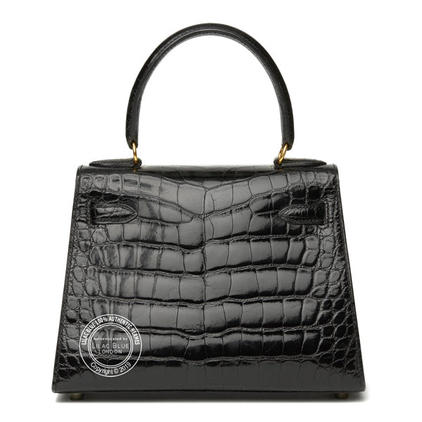 Hermès Kelly 20cm Black Shiny Alligator GHW - Vintage