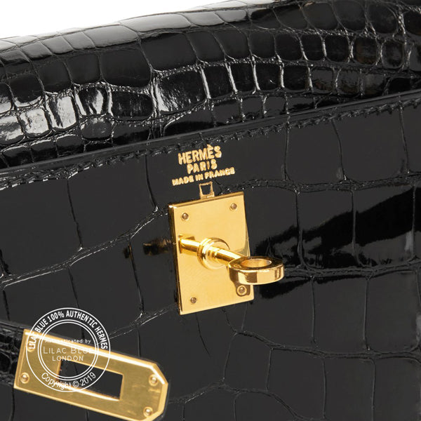 Hermès Kelly 20cm Black Shiny Alligator GHW - Vintage