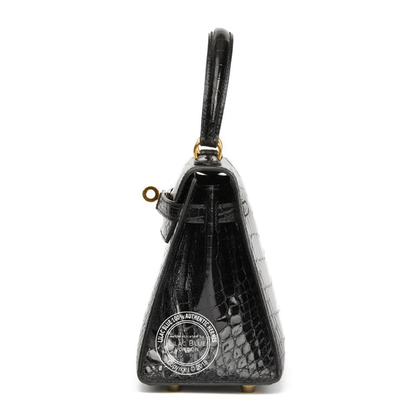 Hermès Kelly 20cm Black Shiny Alligator GHW - Vintage