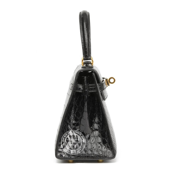 Hermès Kelly 20cm Black Shiny Alligator GHW - Vintage