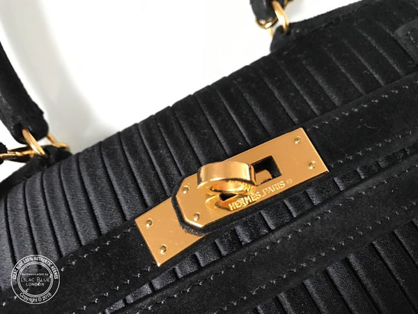 Hermès Kelly 20cm Black Silk/Suede, GHW - Vintage