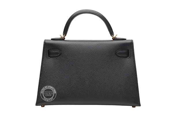 20cm Black Mini Kelly. Epsom, Gold