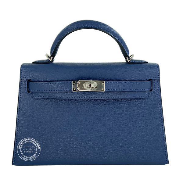 Hermès Kelly 20cm Bleu Brighton/Magnolia Verso Chevre PHW - As New