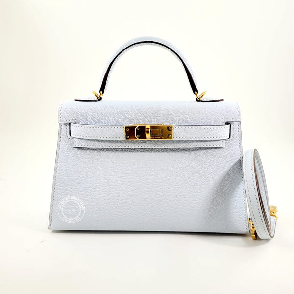 Hermes Kelly 20cm Bleu Brume Chevre GHW