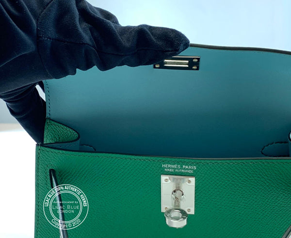 Hermès Kelly 20cm Cactus/Bleu Atoll Verso Epsom PHW