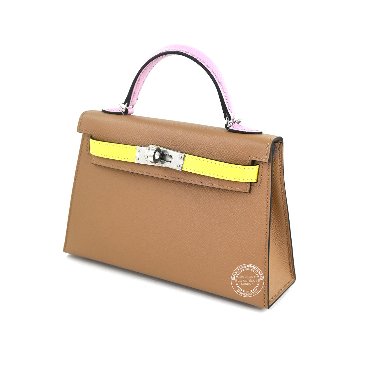 Hermès Kelly 20cm Chai/Mauve Sylvestre/Lime Epsom PHW