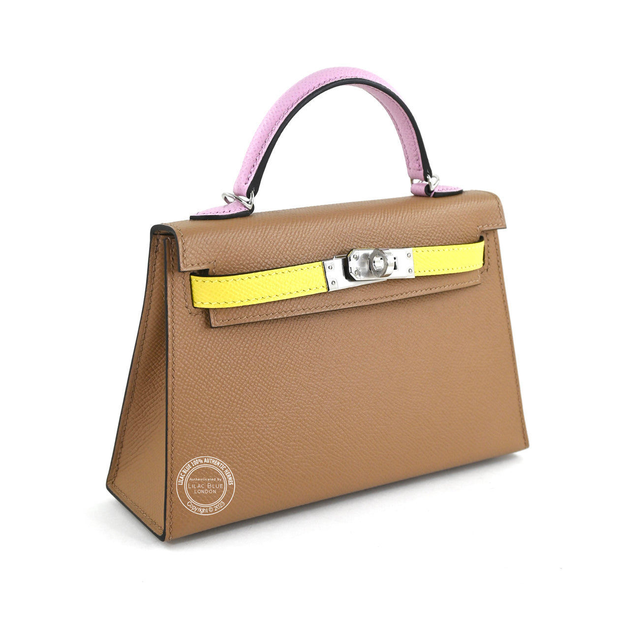 Hermès Kelly 20cm Chai/Mauve Sylvestre/Lime Epsom PHW