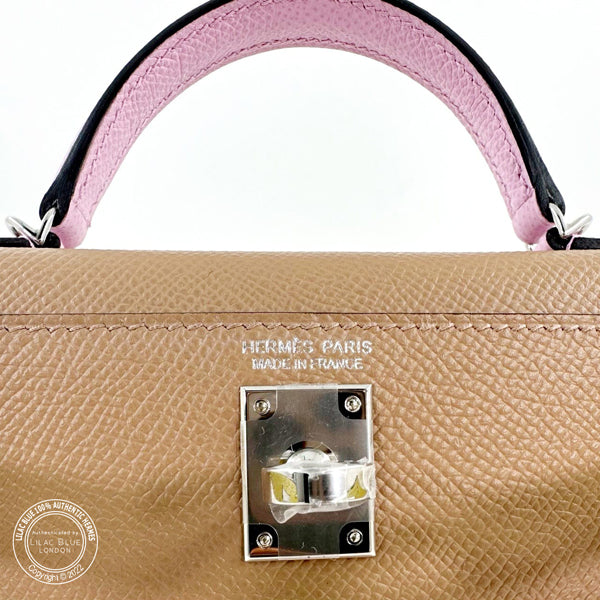 Hermès Kelly 20cm Chai/Mauve Sylvestre/Lime Epsom PHW